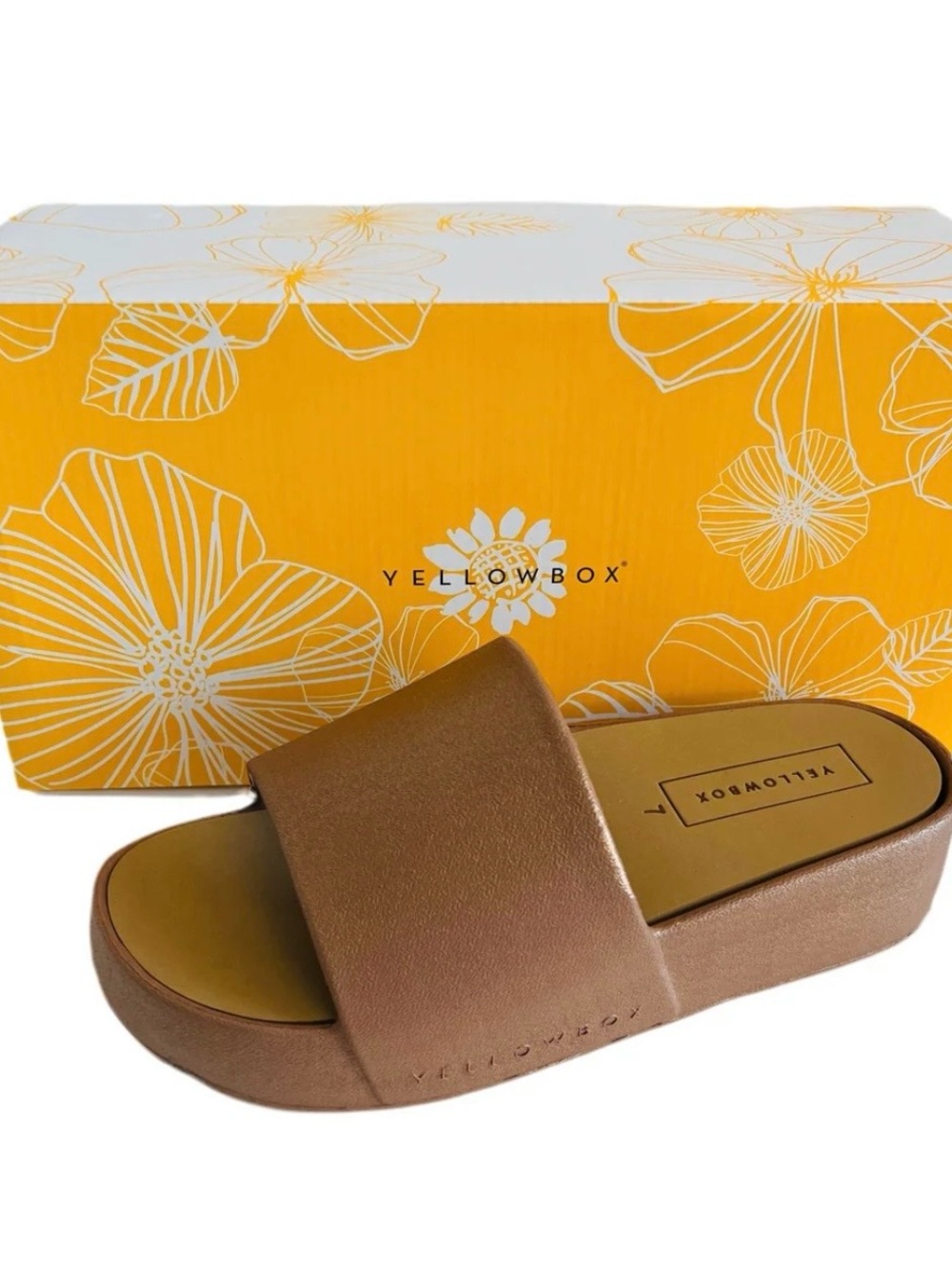 Yellow Box Copper Shimmer Slide Platform Mule